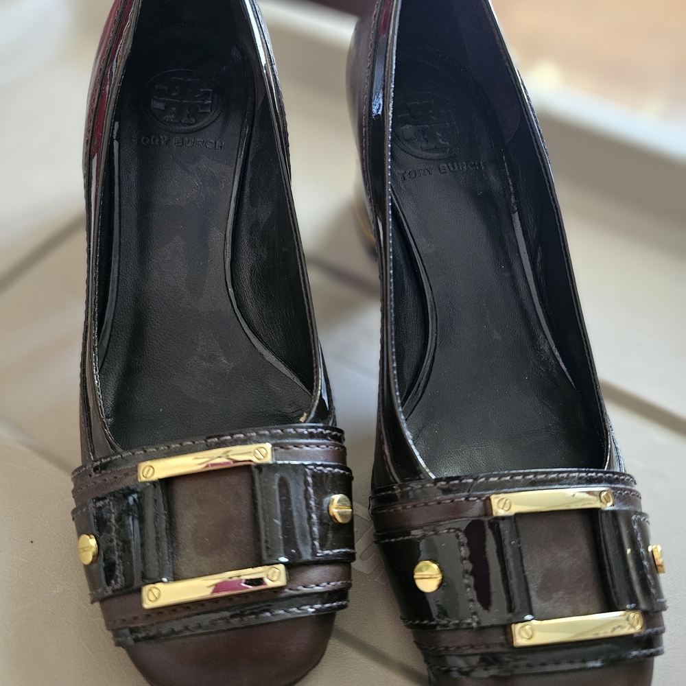 Tory Burch Women's Black and Brown Heels 7M